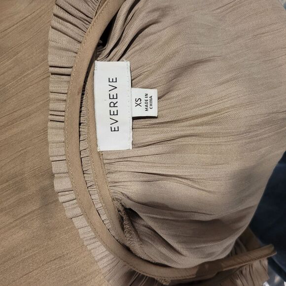 Evereve Tan Metallic Silky Flutter Sleeve Blouse with Mandarin Collar Size XS - Picture 7 of 8